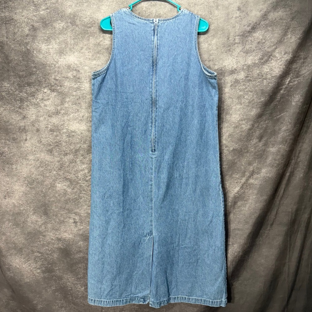 Y2K CB Casual Denim Midi Dress Size PL Orange Lemonade Citrus Embroidered Modest - Picture 5 of 11